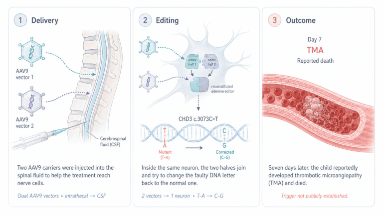 Experimental CHD3 Base Editing: Delivery, Intended Correction, and Reported Outcome
